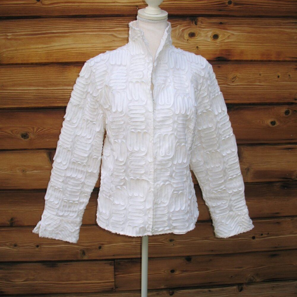 Samuel Dong White Zip Front Embellished Jacket